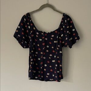 Floral Print Women's Top - navy